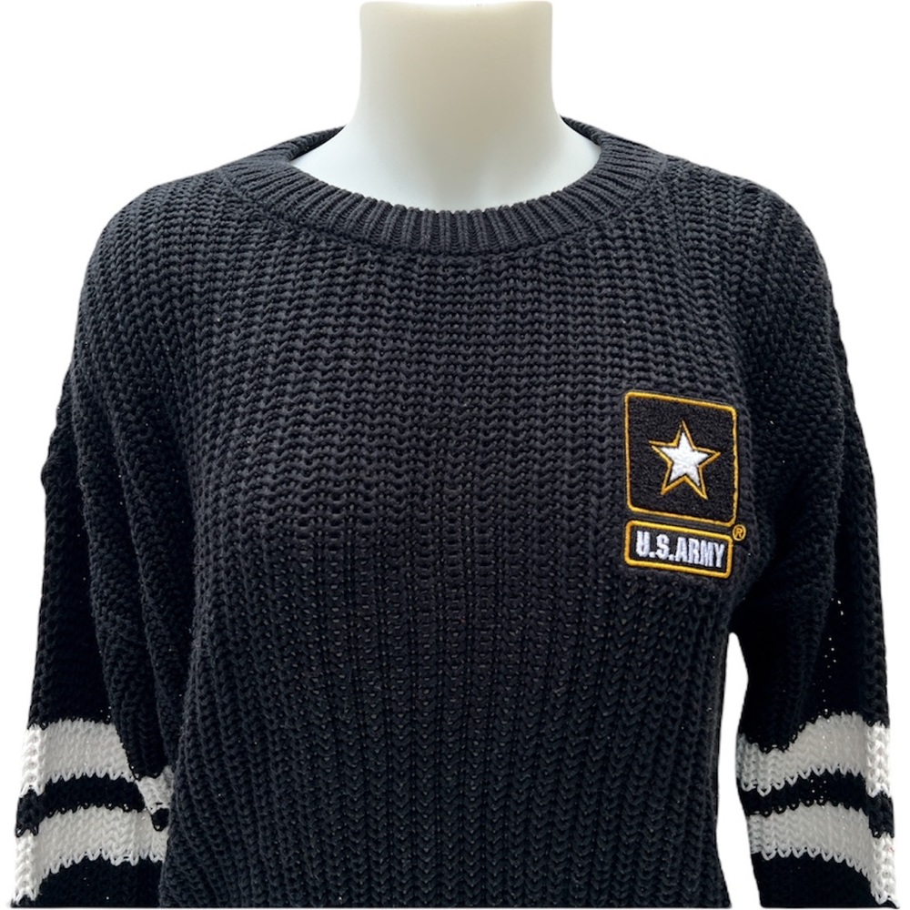 VS PINK Black/White Crewneck US Army Striped Long Sleeve Knit Pullover Sweater - Picture 2 of 7